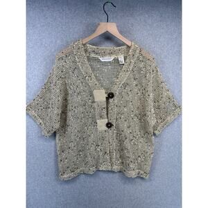 Draper's & Damon's Sweater Womens Size PL Cream Black Crochet Cardigan 2-Button